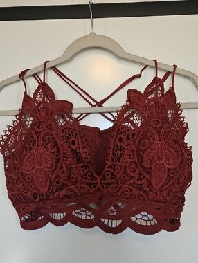 Lace Bralette Crop Top in Deep Wine
